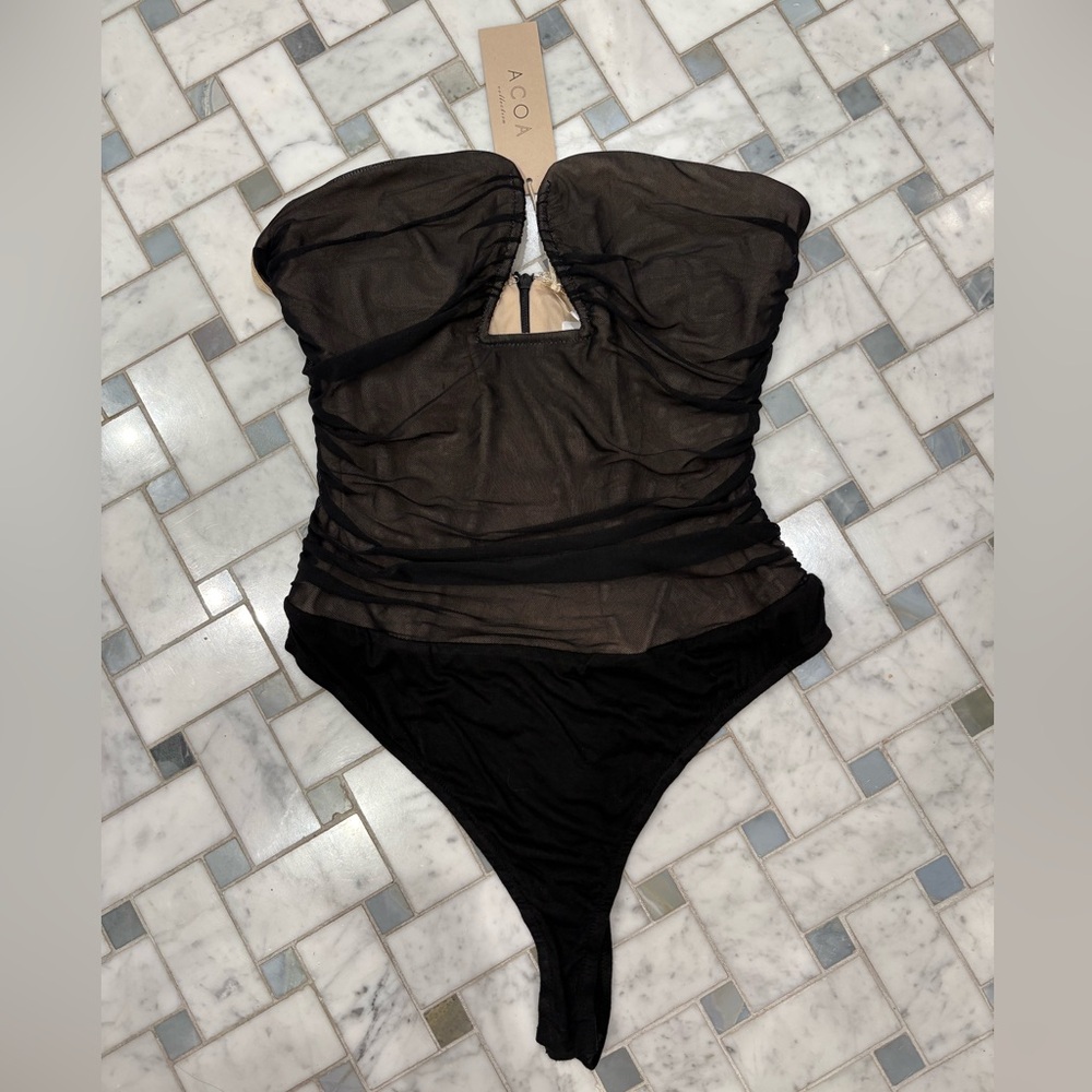 NWT ACOA Black Sheer strapless Bodysuit